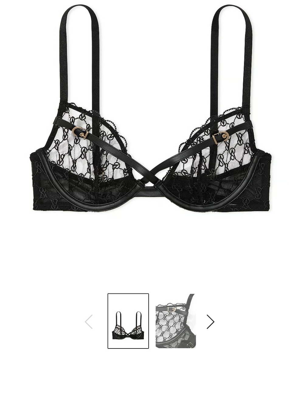 Victoria's Secret Black Lace Underwire Bra with Strappy Detail